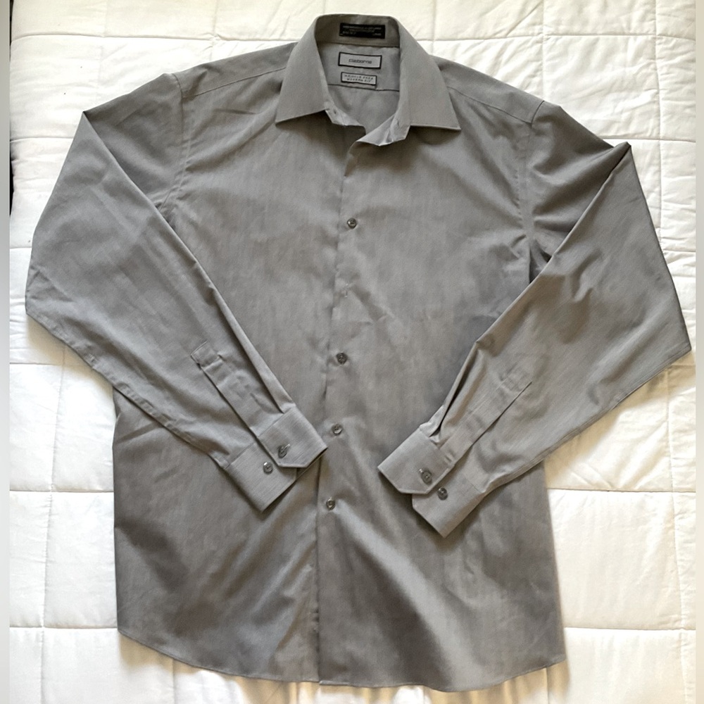 Claiborne wrinkle free modem fit men dress shirt size large GREY